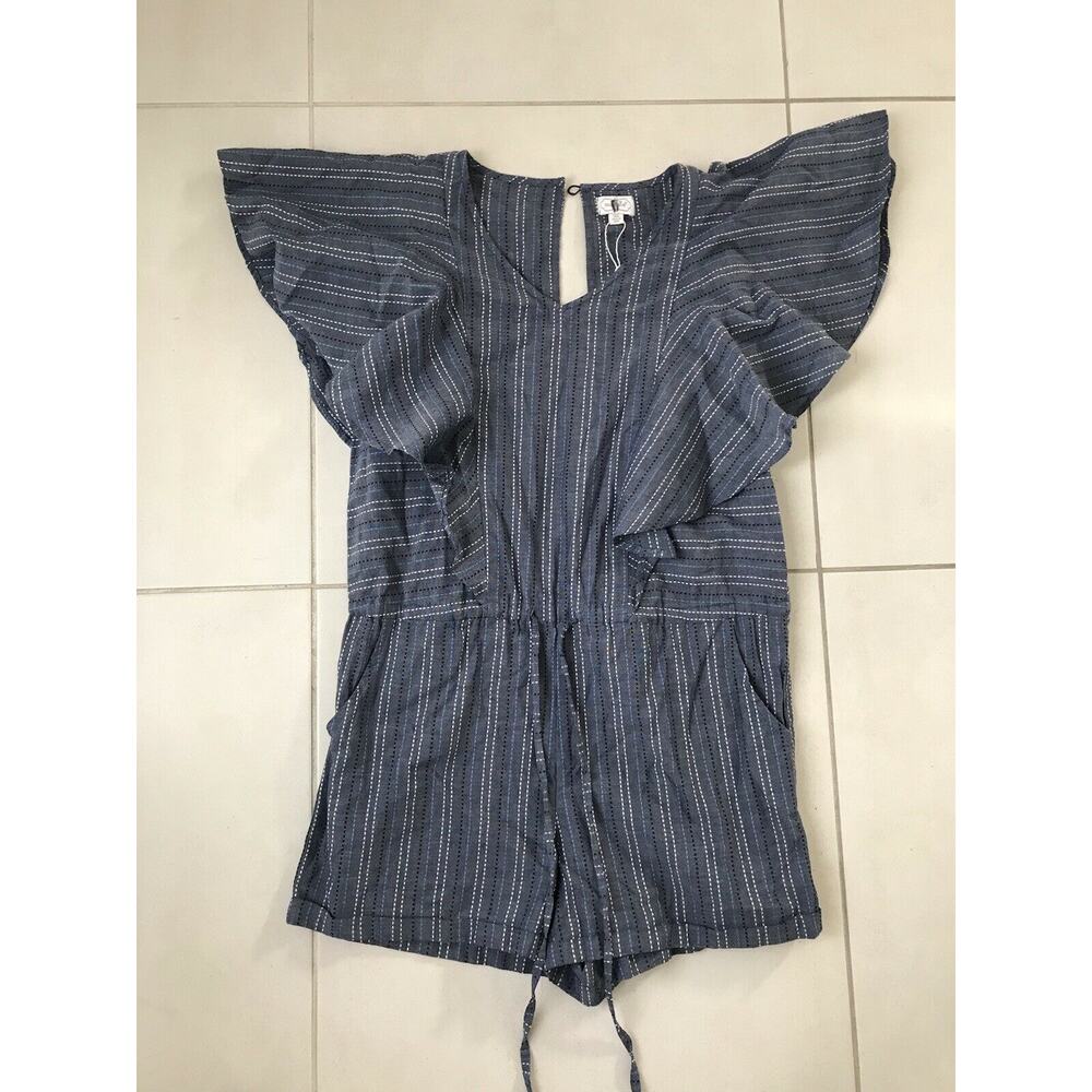Mudpie Isla Romper Striped Ruffle Sleeve Drawstring
